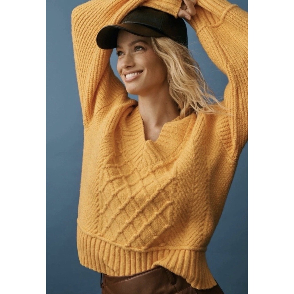 Maeve By Anthropologie The Tillie Sweater Women's XS Yellow Knit Cozy Outdoor
